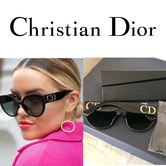 NEW IN BOX Dior DDiorF sunglasses in black colour with gold CD letters - Picture 1 of 12
